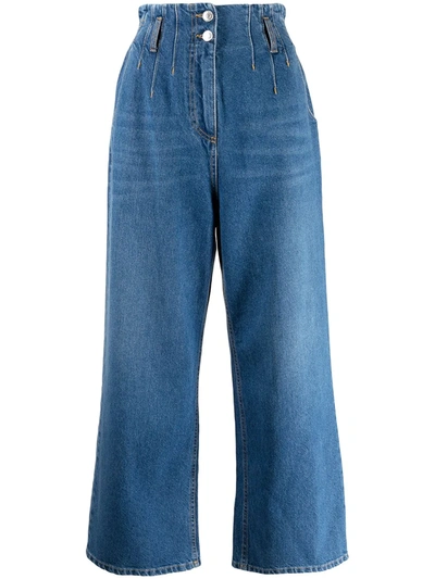 Shop Msgm Paperbag Waist Wide Jeans In 蓝色