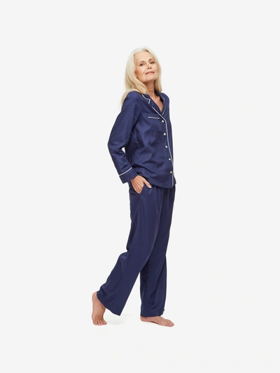 Shop Derek Rose Women's Pyjamas Lombard 6 Cotton Jacquard Navy