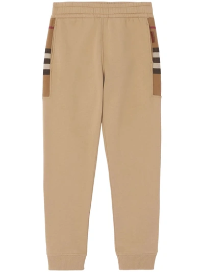 Shop Burberry Check-pattern Track Pants In Nude