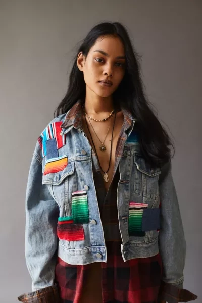 Shop Urban Renewal Recycled Southwestern Patch Denim Jacket In Indigo