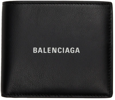 Shop Balenciaga Square Folded Cash Wallet In 1061 Black/l Gl In T