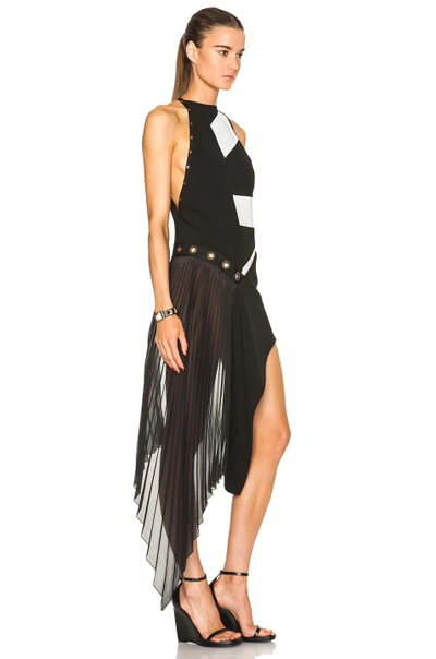 Shop Anthony Vaccarello Asymmetric Pleated Dress In Black & White