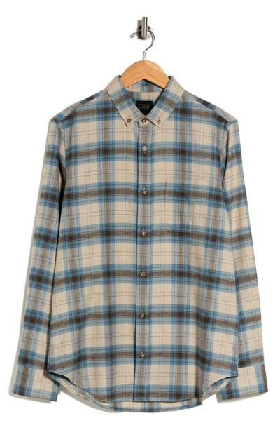 Shop 14th & Union Grindle Trim Fit Flannel Shirt In Tan-blue Cascade Grindle
