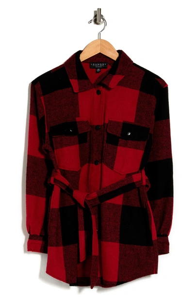 Shop Laundry By Shelli Segal Tie Shacket In Blk Red Plaid