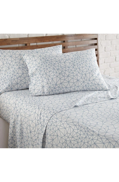 Southshore Fine Linens Queen Sized Modern Printed Sheet Set In Geometric Maze - While / Blue