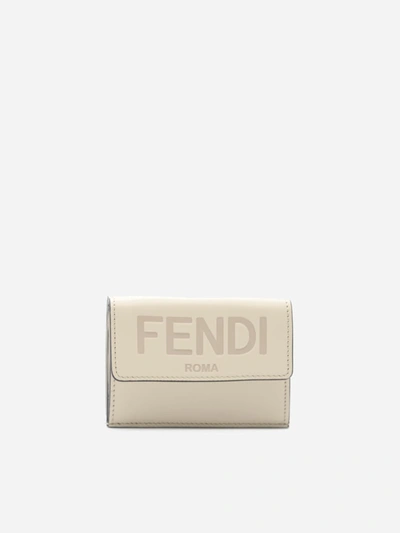 Shop Fendi Tri-fold Leather Wallet With Logo Lettering In Poudre