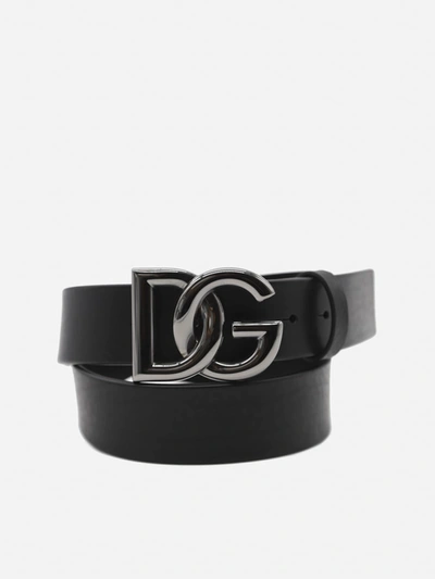 Shop Dolce & Gabbana Leather Belt With Woven Logo Detail In Black