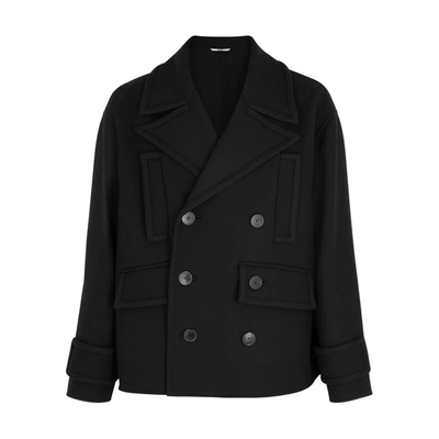 Shop Valentino Black Double-breasted Wool-blend Peacoat