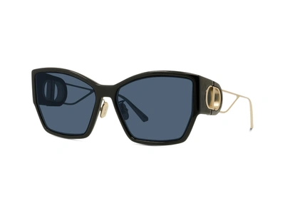 Shop Dior 30montaigne S2u Black & Gold Rectangular Sunglasses