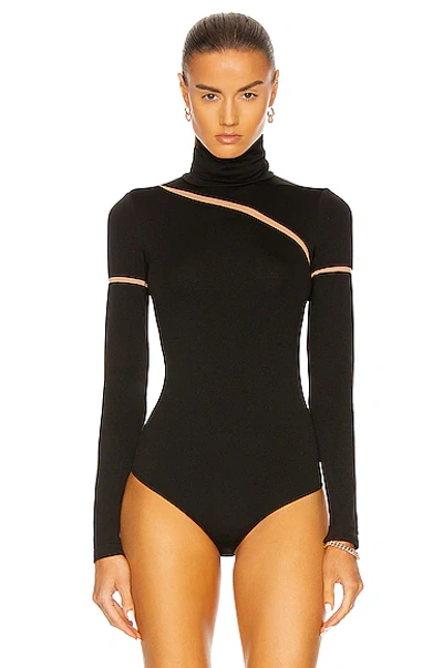 Shop Wolford Leia String Bodysuit In Fairly Light & Black
