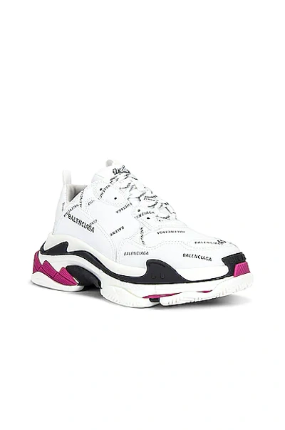 Shop Balenciaga Triple S Sneakers In White & Black & Fluo Pink