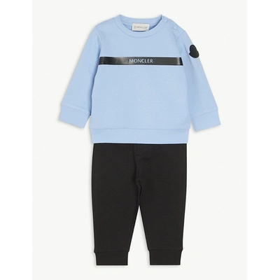 Shop Moncler Light Blue / Black Logo Stretch-cotton Tracksuit 3 Months-3 Years 3 Years