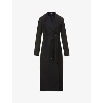 Shop Ted Baker Womens Black Rrosiey Belted Wrap Wool-blend Coat 12