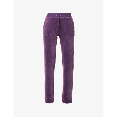 Shop Juicy Couture Del Ray Straight-leg High-rise Velour Jogging Bottoms In Blackberry Cordial