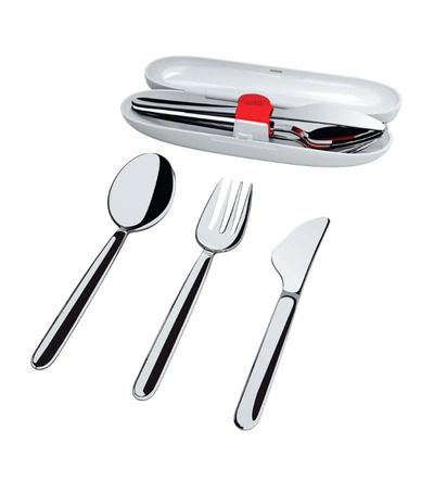 Shop Alessi Food À Porter 3-piece Cutlery Set And Case In Multi