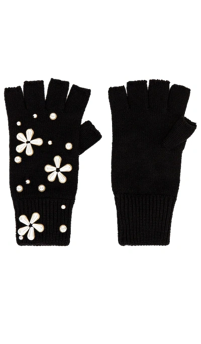 Shop Lele Sadoughi Pearl Snowflake Fingerless Knit Gloves In 黑色