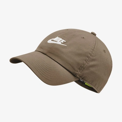 Shop Nike Sportswear Heritage86 Futura Washed Hat In Dark Driftwood,dark Driftwood,white