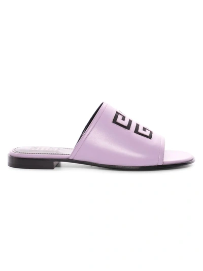 Shop Givenchy 4g Flat Leather Sandals In Lilac