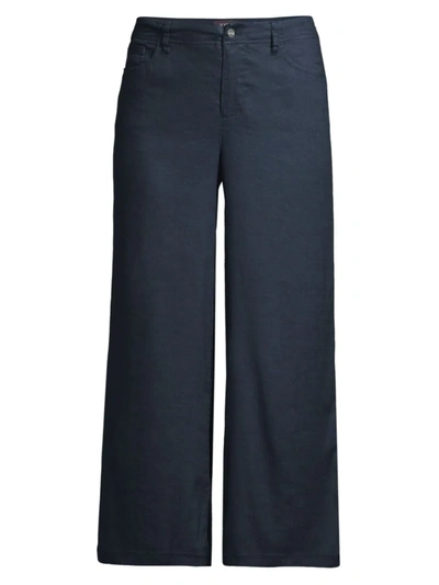 Shop Nydj Women's Cropped Linen Wide-leg Pants In Oxford Navy