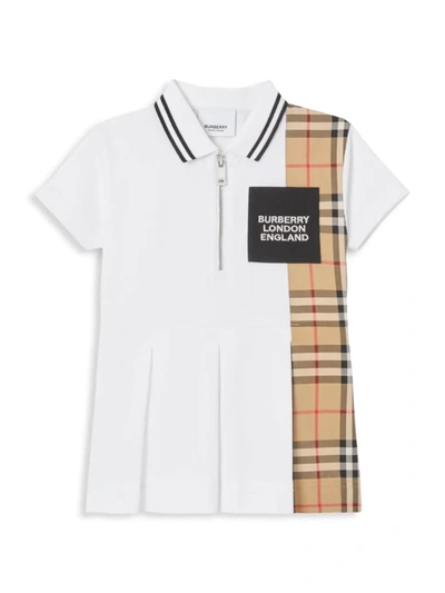 Shop Burberry Baby Girl's Pleated Check Polo Dress In White