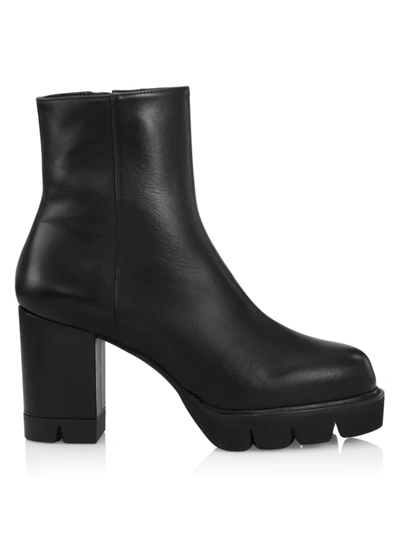 Shop Stuart Weitzman Ande Leather Block-heel Booties In Black
