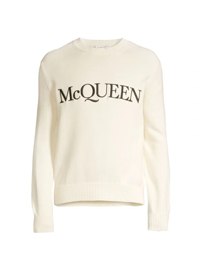 Shop Alexander Mcqueen Men's Knit Logo Sweater In Ivory Black