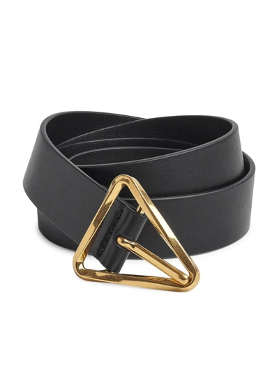 Shop Bottega Veneta Women's Triangle Buckle Leather Belt In Black Gold
