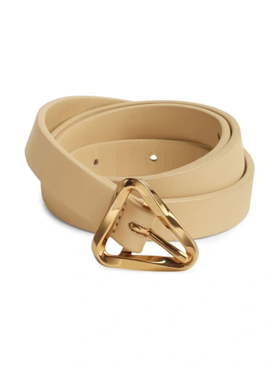 Shop Bottega Veneta Women's Triangle Buckle Leather Belt In Porridge Gold
