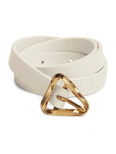 Shop Bottega Veneta Women's Triangle Buckle Leather Belt In White Gold