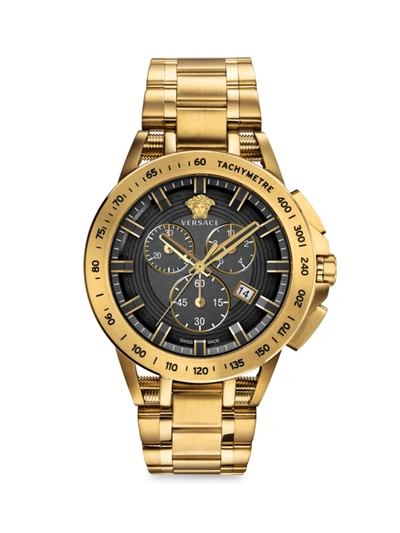 Shop Versace Men's Sport Tech Ip Yellow Gold Chronograph Bracelet Watch In Black