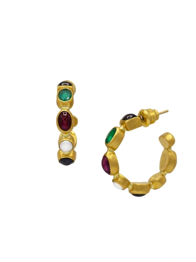 Shop Gurhan Women's 22k-24k Yellow Gold, Sterling Silver & Multi-stone Hoop Earrings