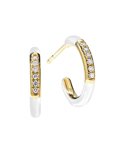 Shop Ippolita Carnevale 18k Gold, Ceramic & Diamond Huggie Hoop Earrings In White
