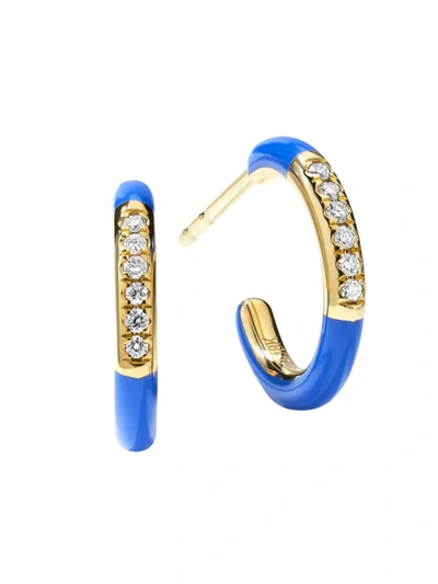 Shop Ippolita Women's Carnevale 18k Gold, Ceramic & Diamond Huggie Hoop Earrings In Blue