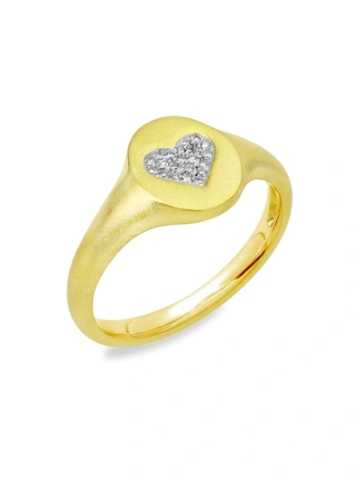 Shop Meira T Women's 14k Gold & Diamond Heart Signet Ring In Yellow Gold