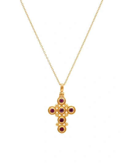 Shop Gurhan Women's Yellow Gold & Ruby Cross Pendant Necklace