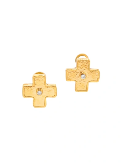 Shop Gurhan Women's Amulet 24k Gold & Diamond Cross Earrings In Yellow Gold