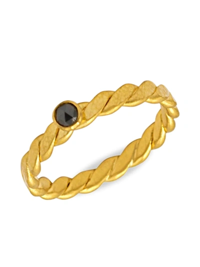 Shop Gurhan Women's 22k & 24k Yellow Gold & Black Diamond Twist Stacking Ring