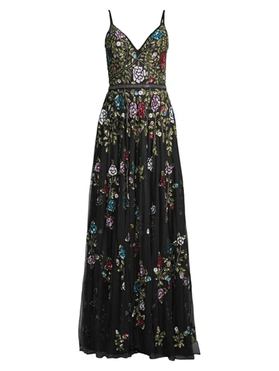 Shop Mac Duggal Women's Floral Beaded Tulle Gown In Black Multi