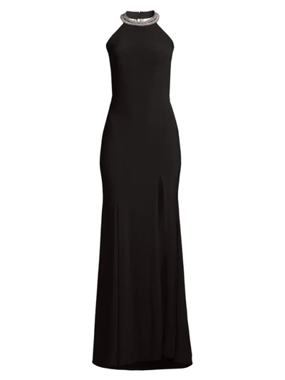 Shop Mac Duggal Women's Beaded Crystal Halter Gown In Black