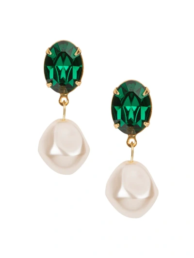 Shop Jennifer Behr Women's Tunis 24k Gold-plated, Crystal & Glass Pearl Drop Earrings In Emerald