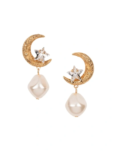 Shop Jennifer Behr Women's Lune 24k Gold-plated, Crystal & Glass Pearl Crescent Moon Drop Earrings