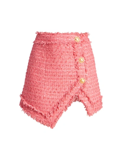 Shop Balmain Women's Asymmetrical Tweed Mini-skirt In Rose Saumon
