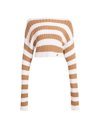 Shop Balmain Cropped Striped Knit Top In Neutral