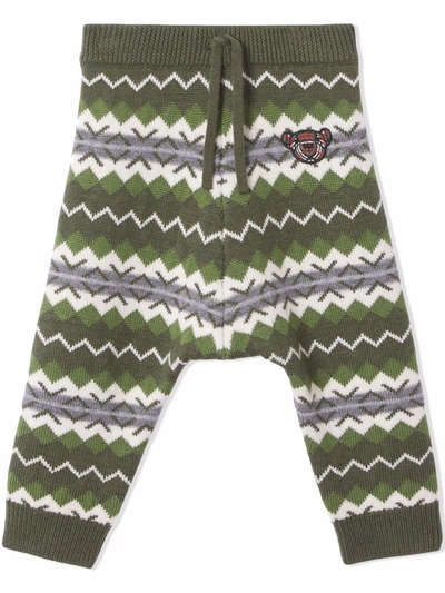 Shop Burberry Fair-isle Knit Track Pants In Green