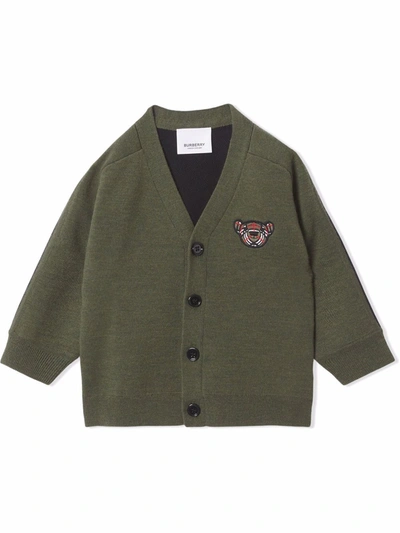 Burberry Embroidered-design Button-fastening Cardigan In Green