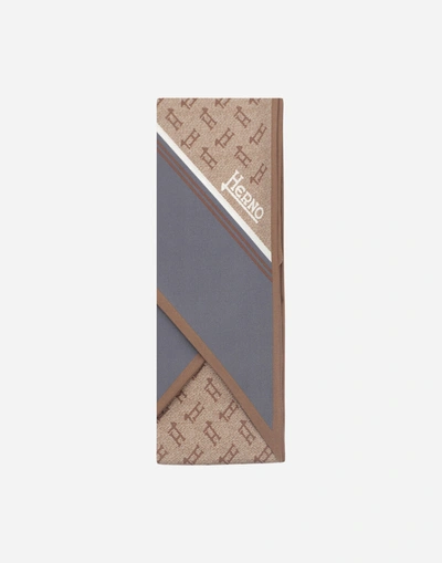 Shop Herno Silk Monogram Foulard 16x184cm In Grey