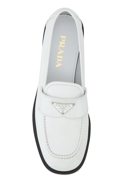 Prada Mocassini In Pelle Bianca  Donna