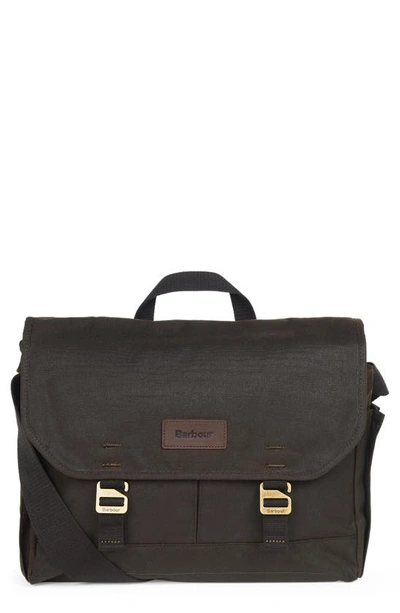 Shop Barbour Essential Waxed Cotton Messenger Bag In Olive