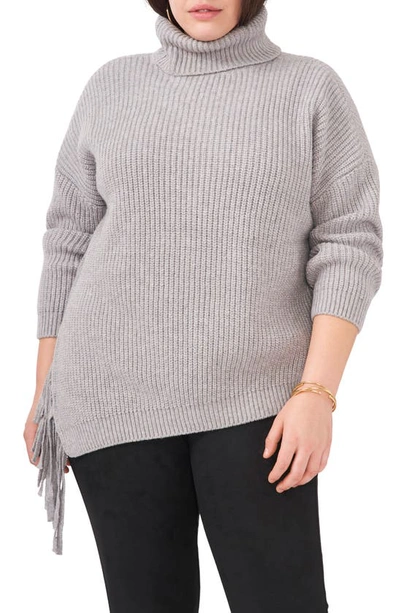 Shop Vince Camuto Asymmetric Fringe Cotton Blend Sweater In Light Heather Grey