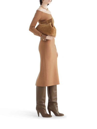 Shop Fendi Brown Jersey Dress In Nude & Neutrals